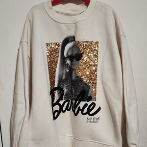 Zara Cream Sweatshirt with Gold Sequin Barbie Design